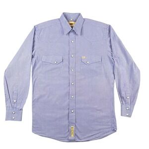 Larry Mahan Blue Gingham Pearl Snap Western Cowboy Button Long Sleeve FLAW